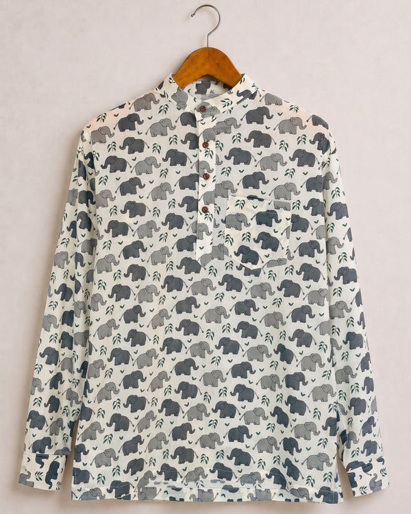 Elephant Dreams – Printed Cotton Short Kurta - Jaipuri Crown