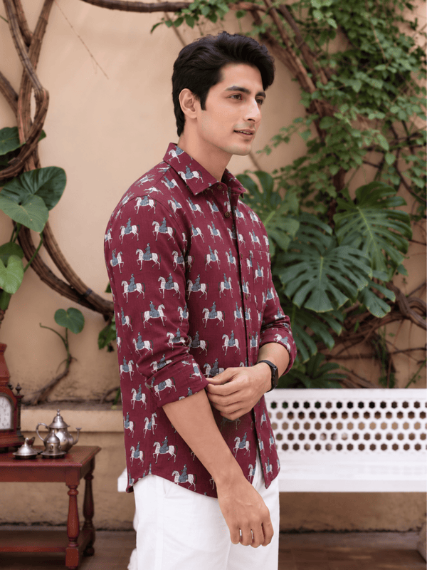 Elephant Elegance – Printed Cotton Full Sleeve Shirt - Jaipuri Crown