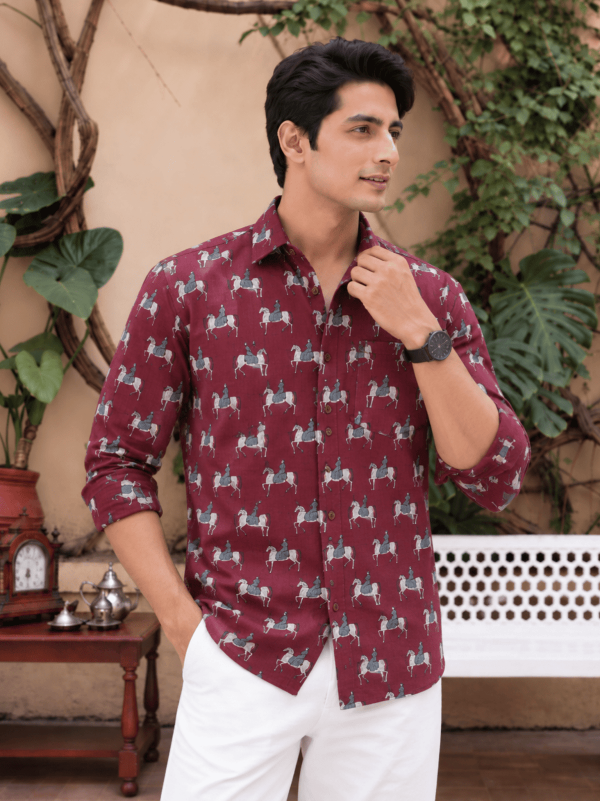 Elephant Elegance – Printed Cotton Full Sleeve Shirt - Jaipuri Crown