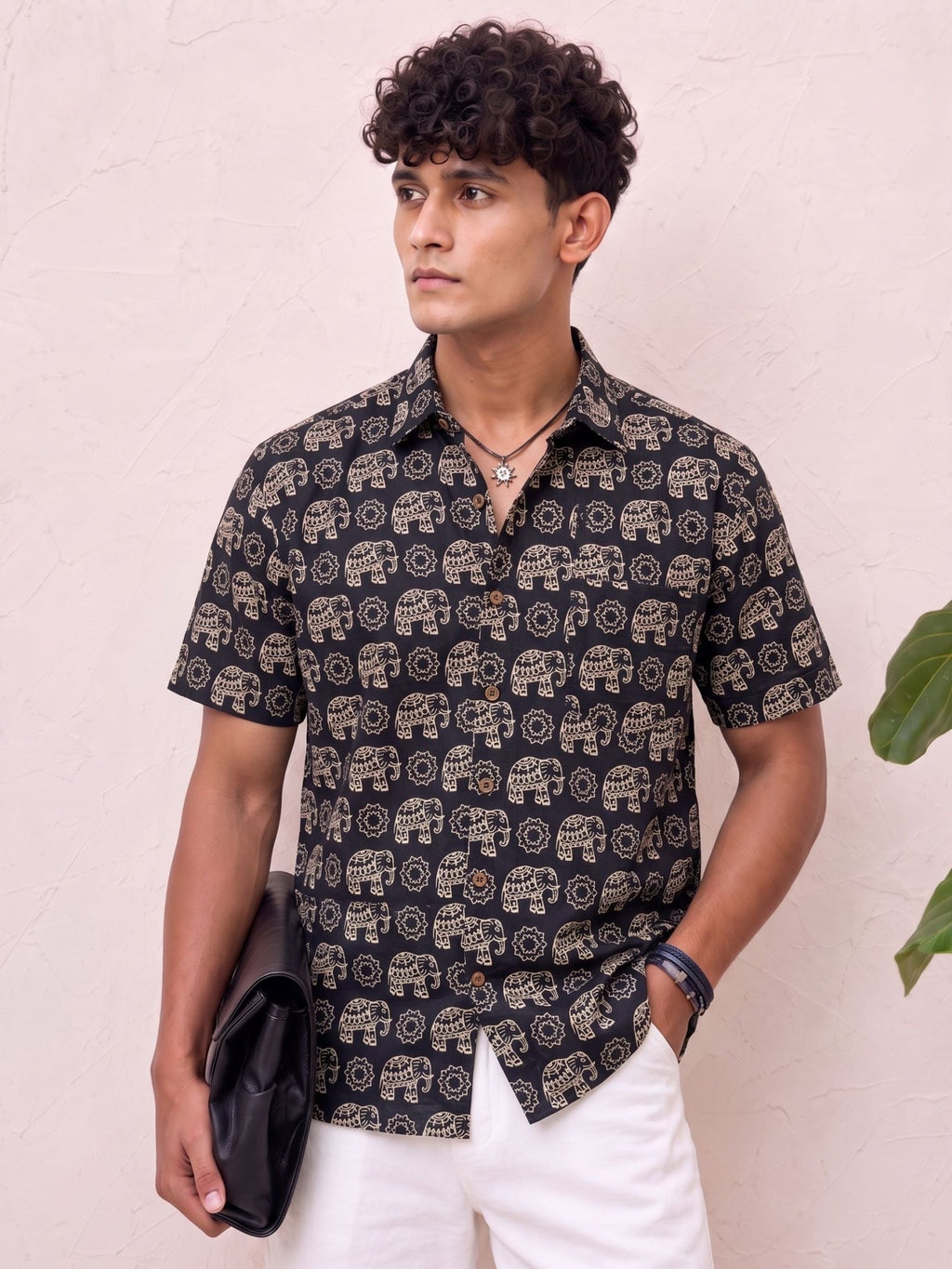 Elephant Elegance – Printed Cotton Half Sleeve Shirt - Jaipuri Crown