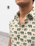 Elephant Elegance – Printed Cotton Half Sleeve Shirt - Jaipuri Crown