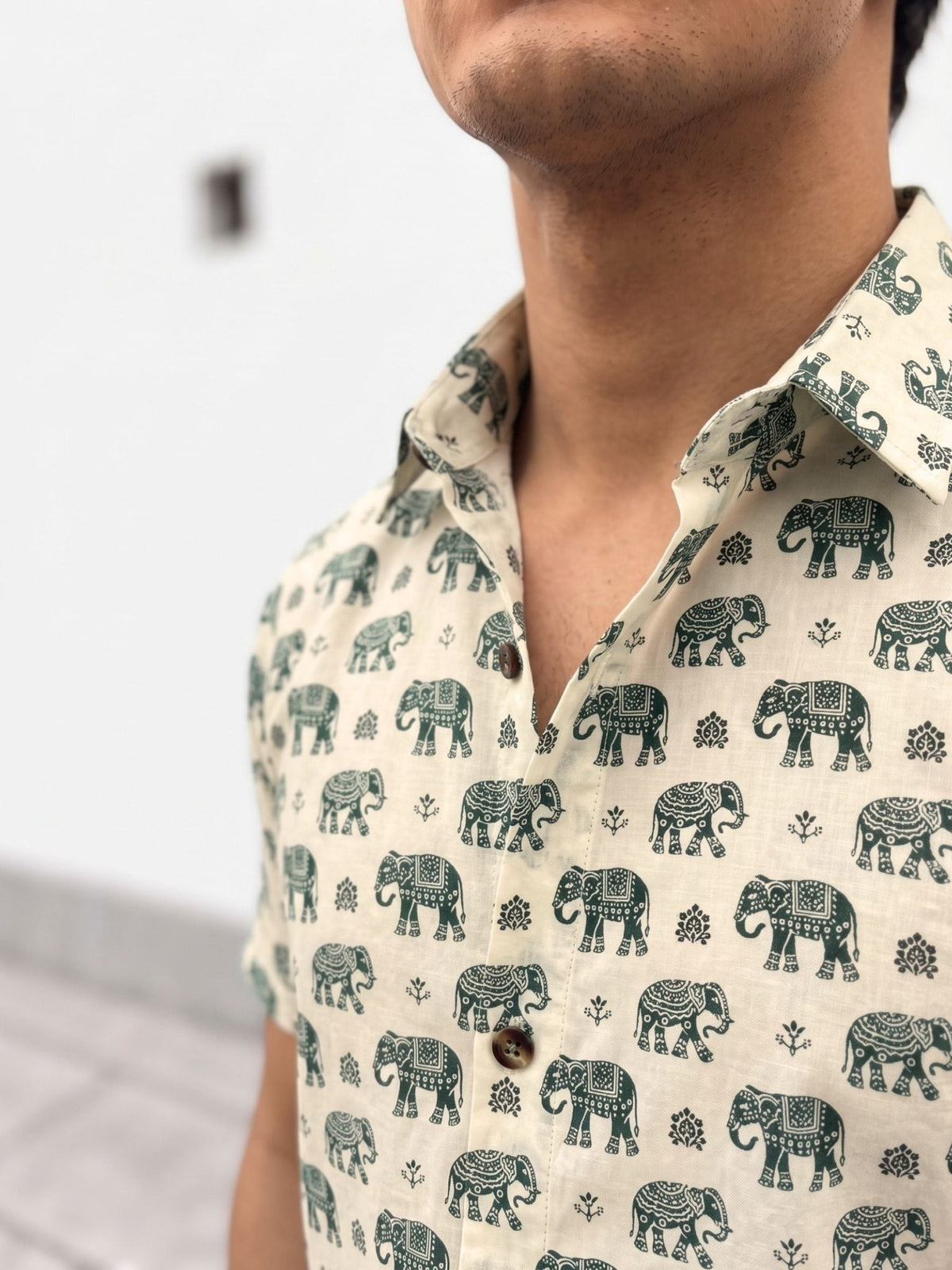 Elephant Elegance – Printed Cotton Half Sleeve Shirt - Jaipuri Crown