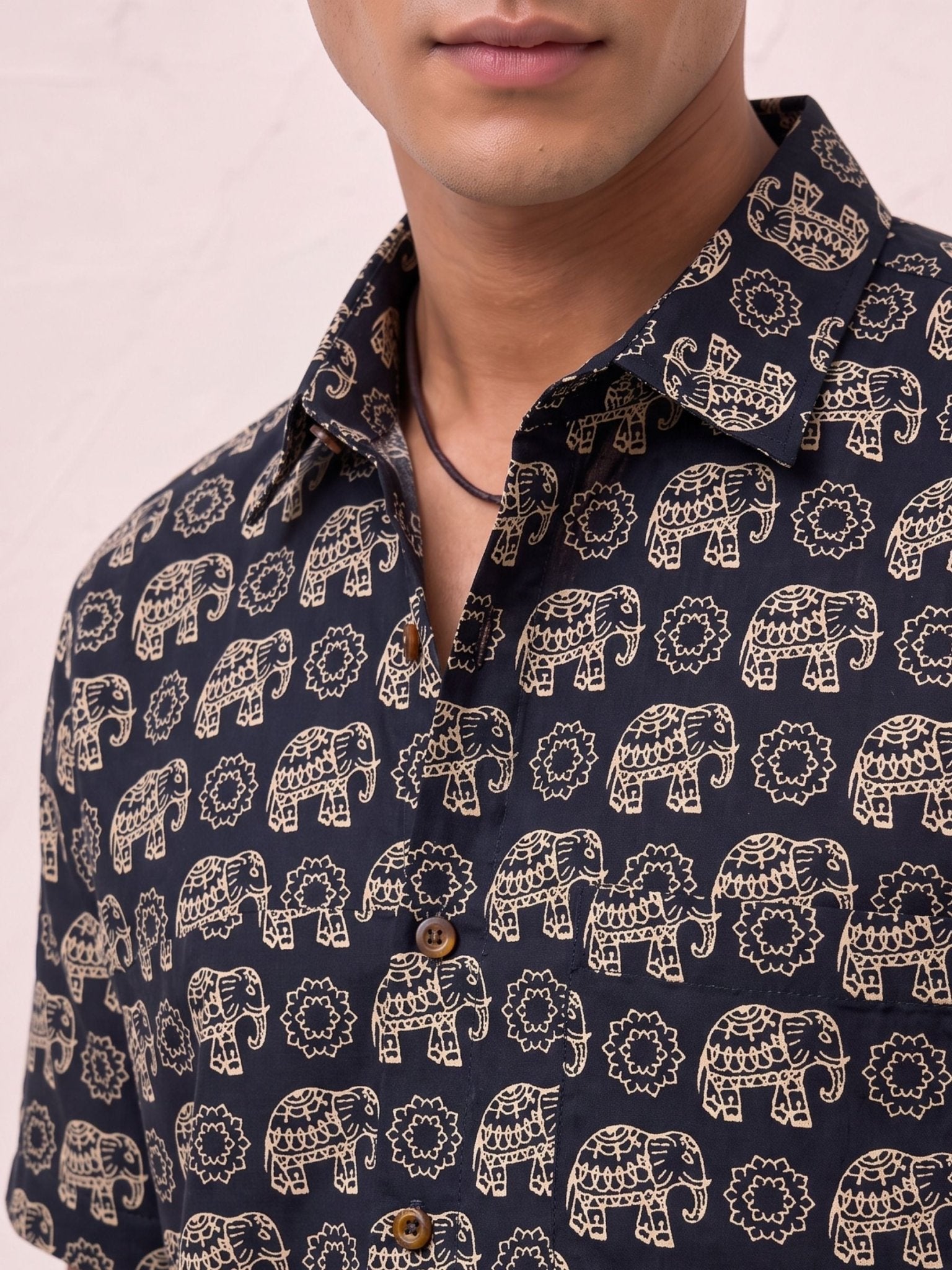 Elephant Elegance – Printed Cotton Half Sleeve Shirt - Jaipuri Crown