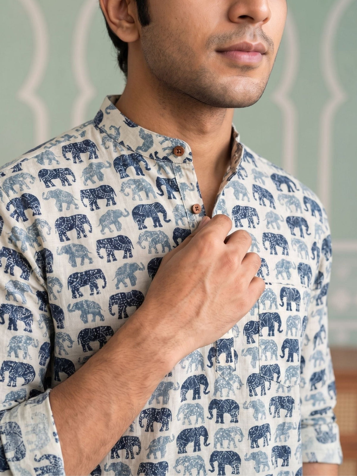 Elephant Elegance – Printed Cotton Short Kurta - Jaipuri Crown