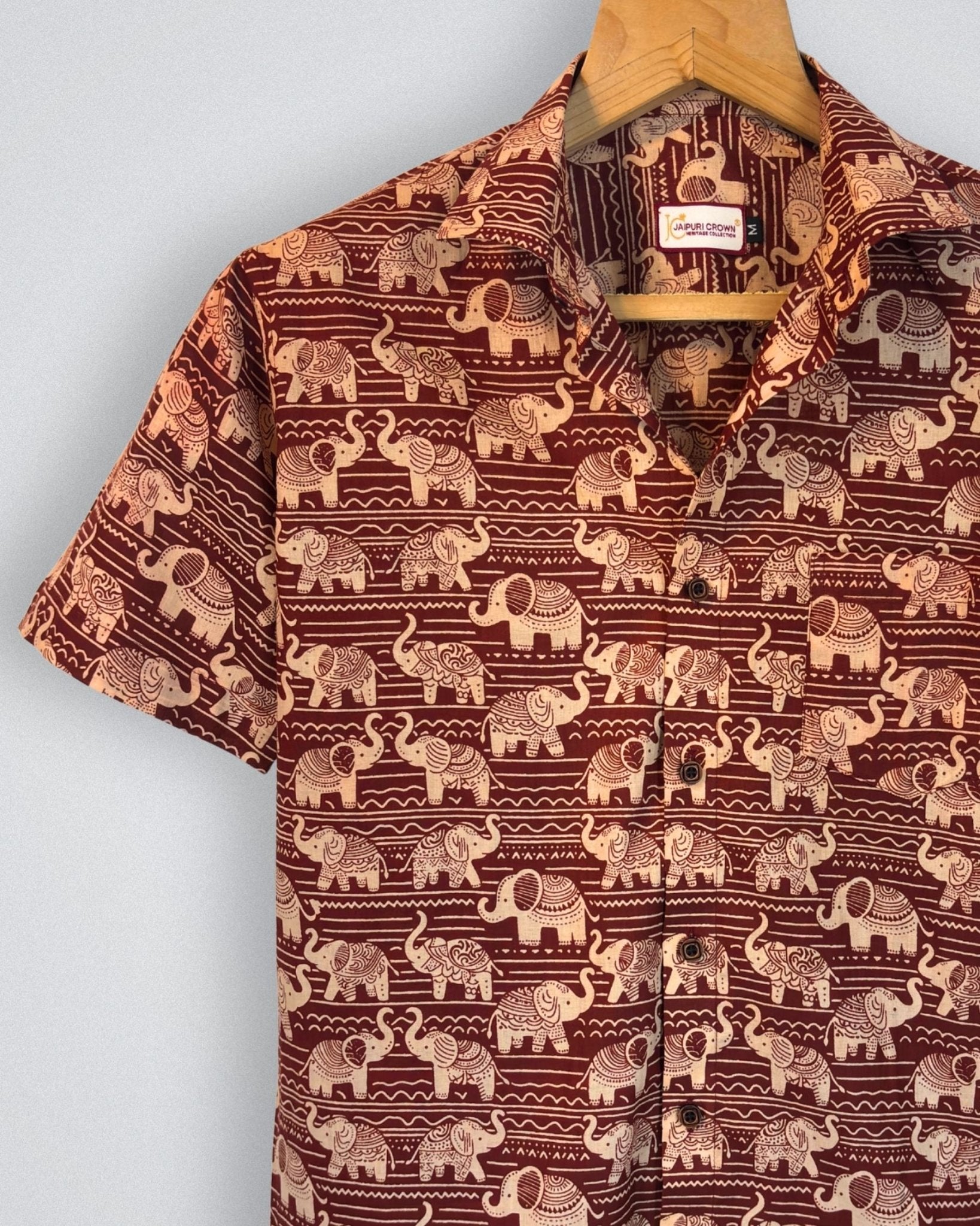 Elephant Parade – Block Printed Cotton Half Sleeve - Jaipuri Crown
