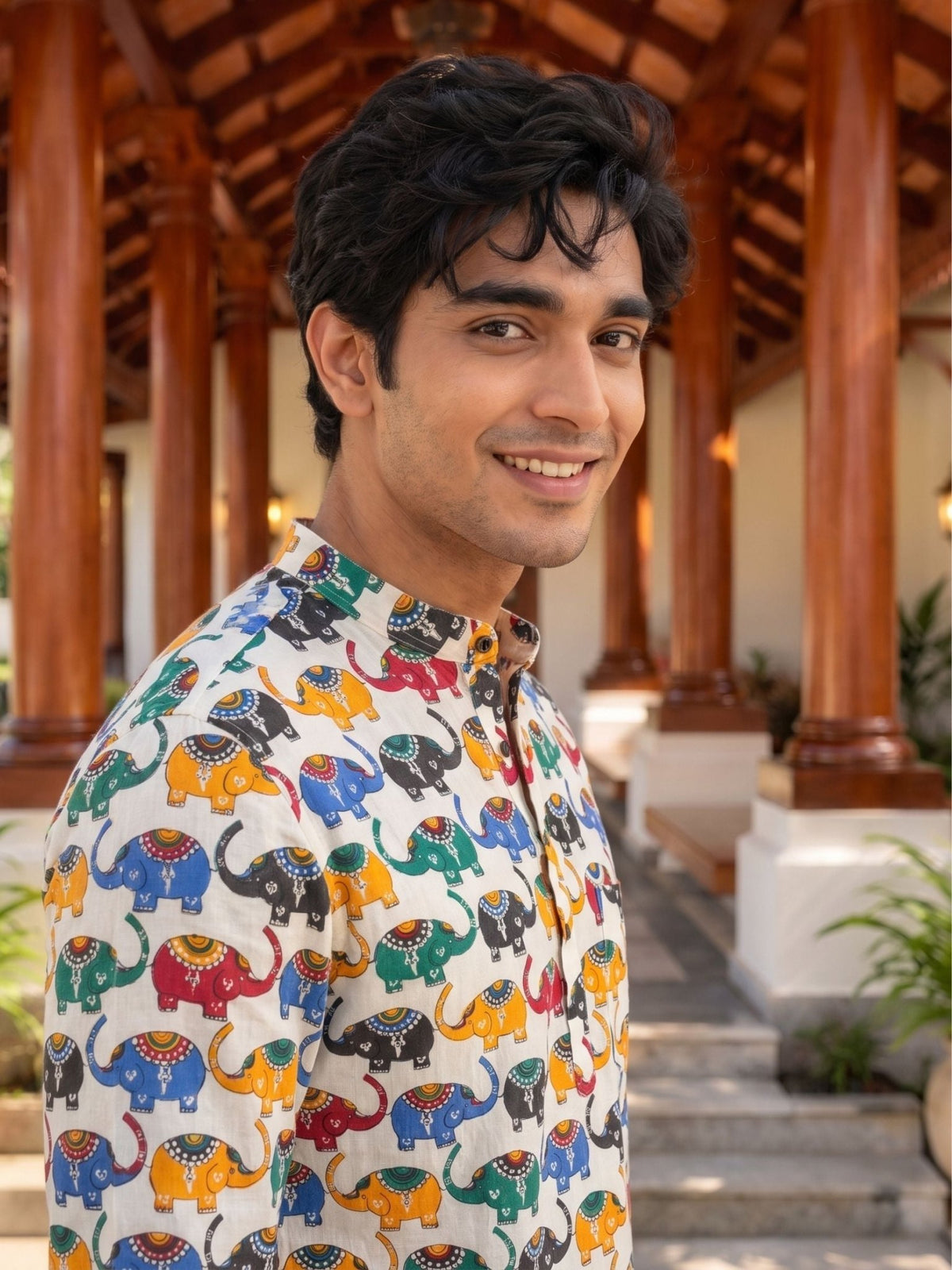 Elephant Symphony – Printed Cotton Short Kurta - Jaipuri Crown