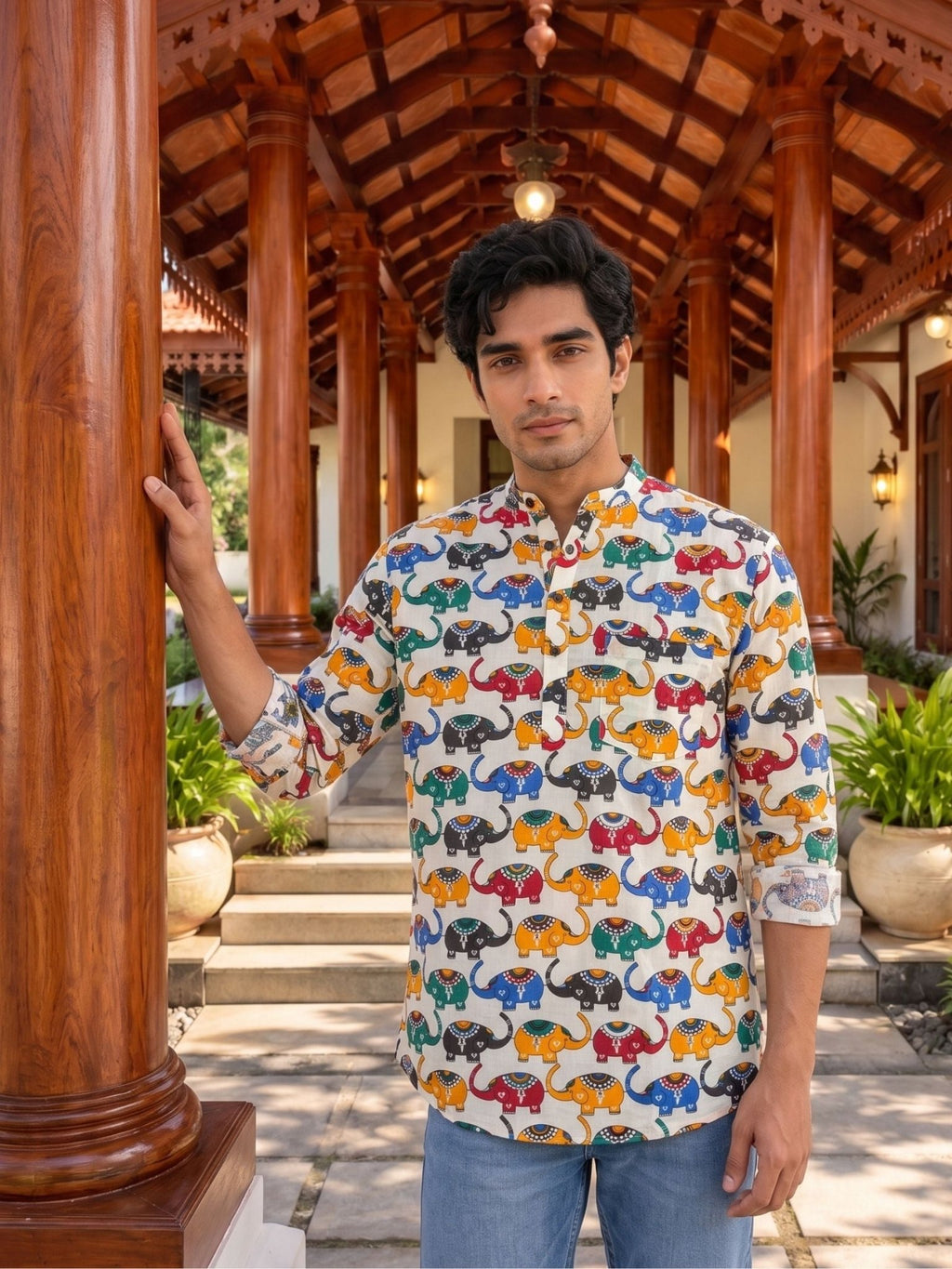 Elephant Symphony – Printed Cotton Short Kurta - Jaipuri Crown