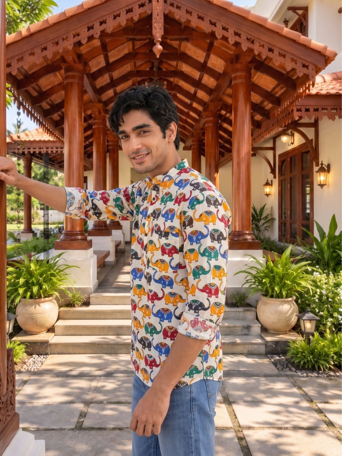Elephant Symphony – Printed Cotton Short Kurta - Jaipuri Crown