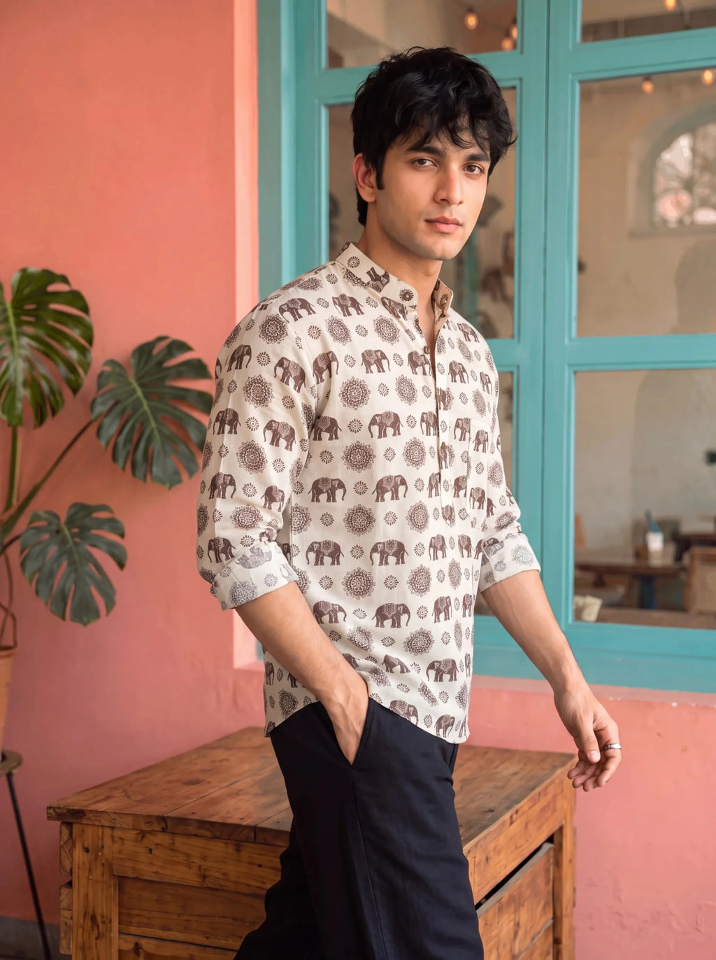 Elephant Tales – Printed Cotton Short Kurta - Jaipuri Crown