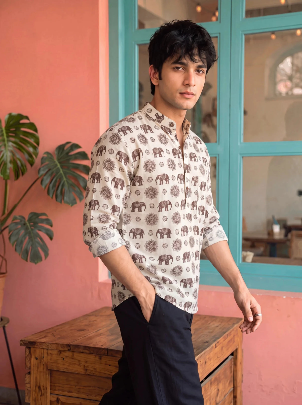 Elephant Tales – Printed Cotton Short Kurta - Jaipuri Crown
