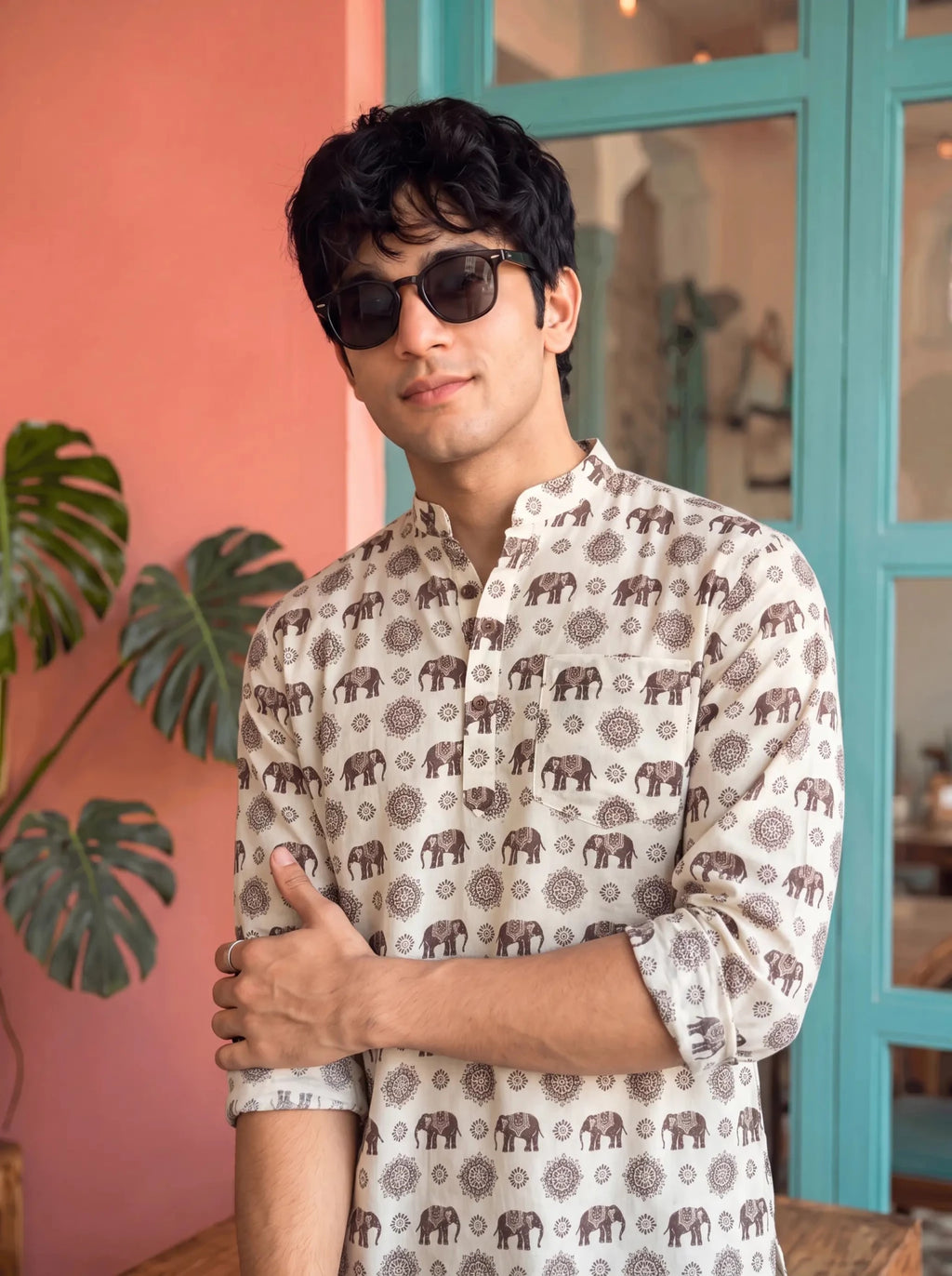 Elephant Tales – Printed Cotton Short Kurta - Jaipuri Crown