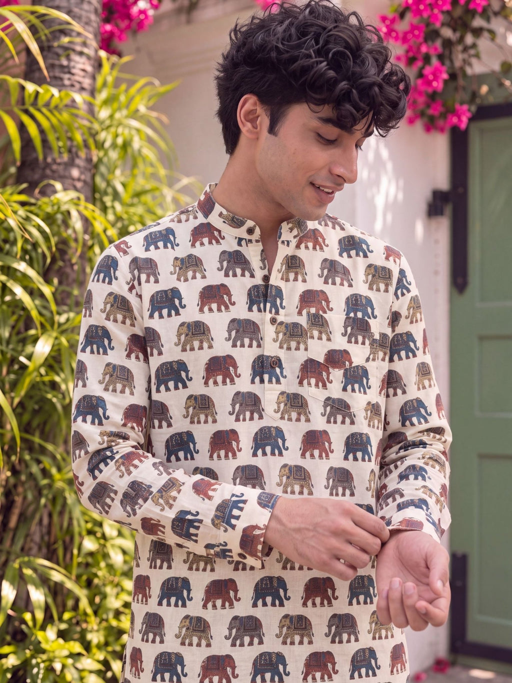 Elephant Tales – Printed Cotton Short Kurta - Jaipuri Crown
