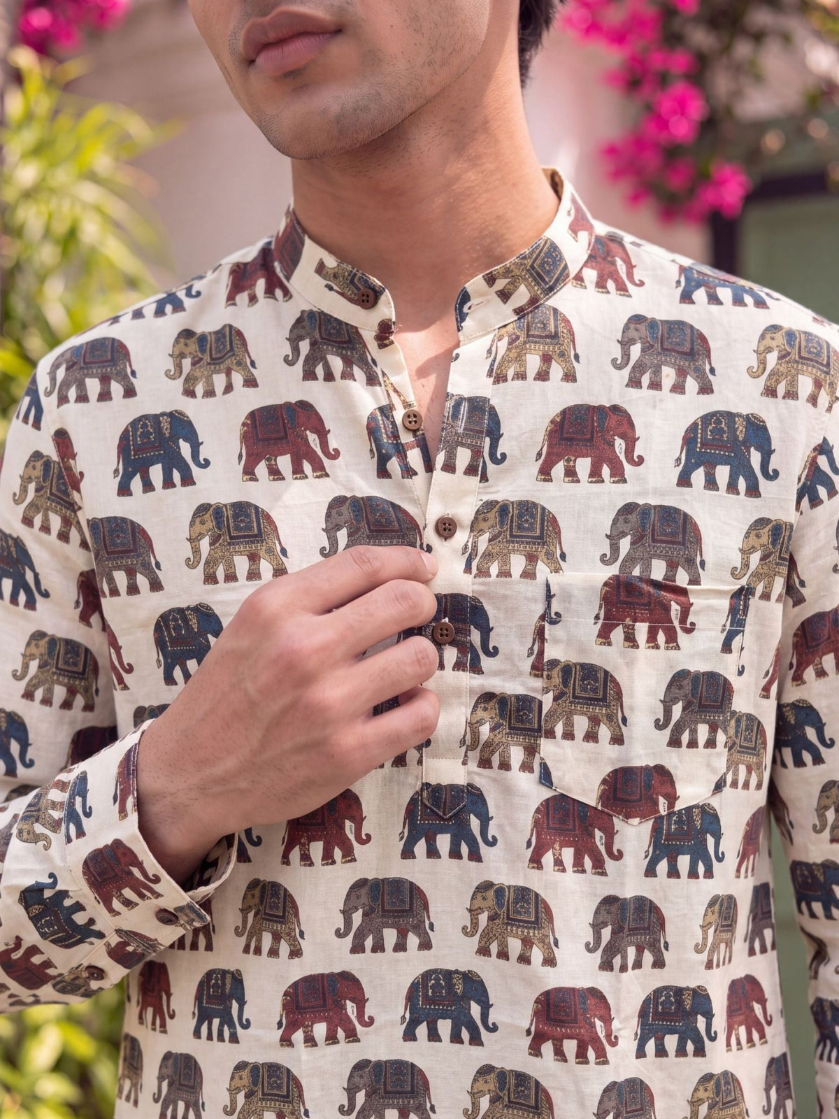 Elephant Tales – Printed Cotton Short Kurta - Jaipuri Crown