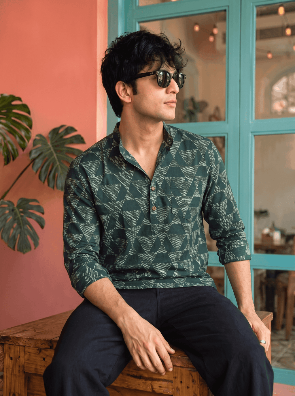 Emerald Elegance – Printed Cotton Short Kurta - Jaipuri Crown