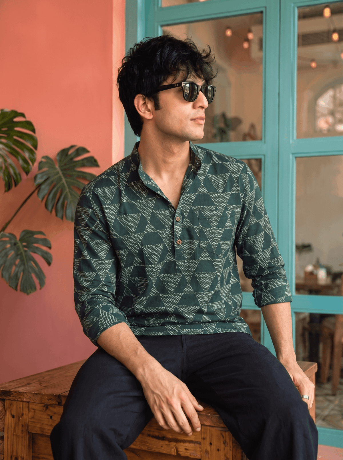 Emerald Elegance – Printed Cotton Short Kurta - Jaipuri Crown