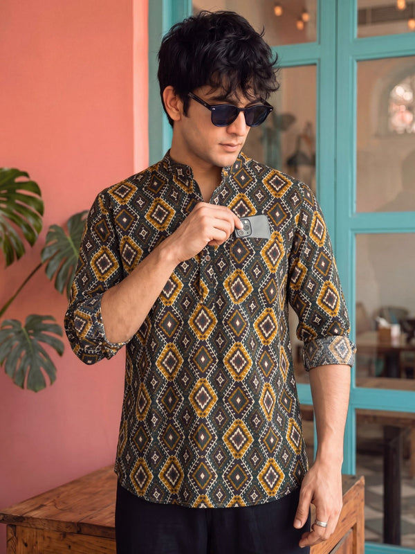 Emerald Ikat – Cotton Short Kurta - Jaipuri Crown