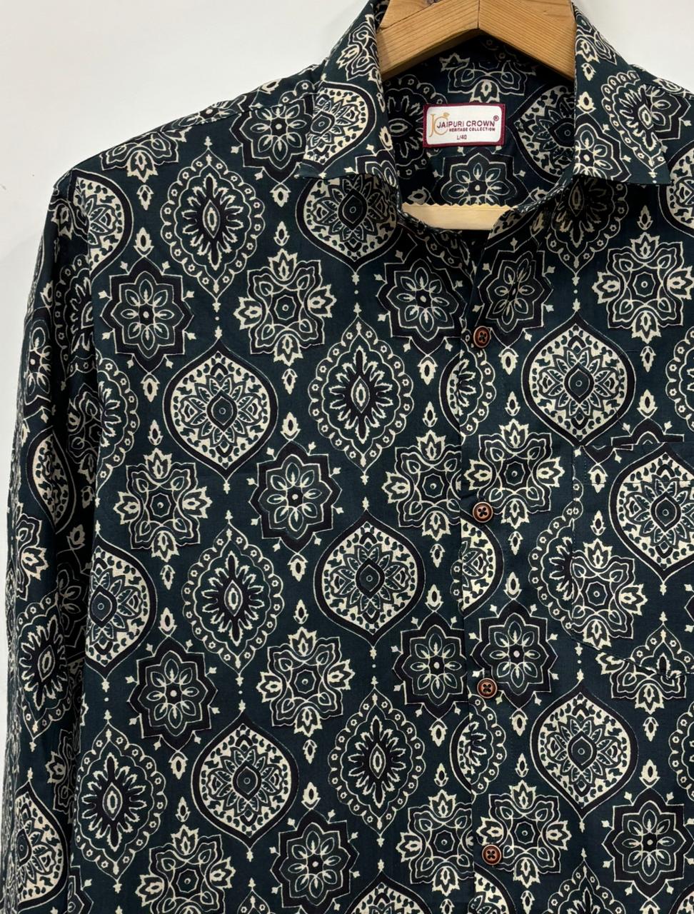 Navy Elegance – Printed Full Sleeve Cotton Shirt