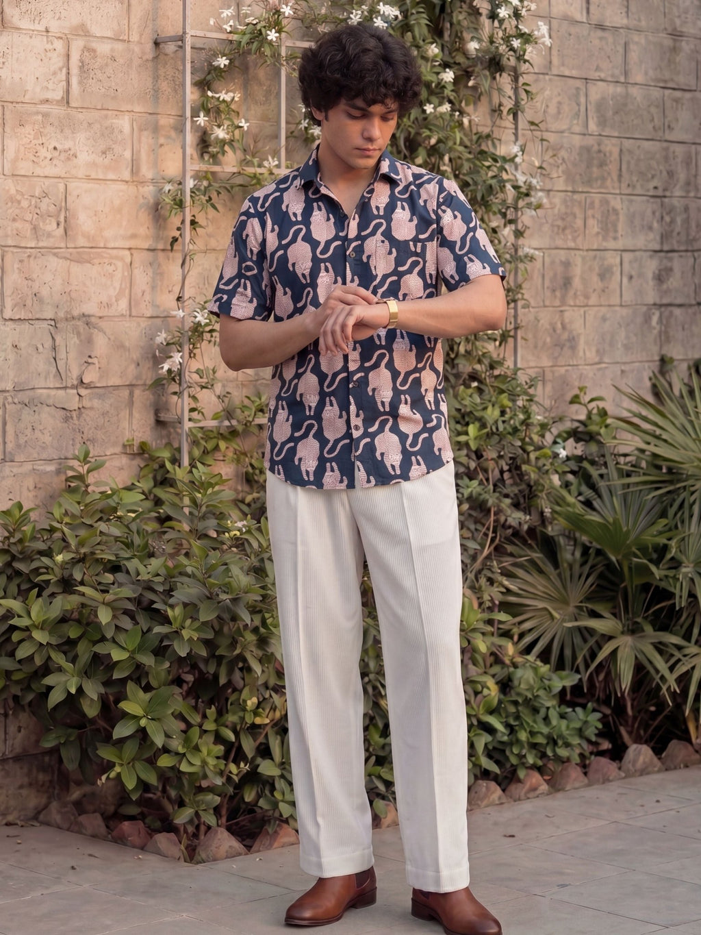 Feline Dance – Printed Cotton Half Sleeve Shirt - Jaipuri Crown