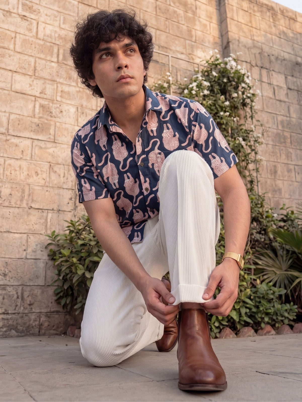 Feline Dance – Printed Cotton Half Sleeve Shirt - Jaipuri Crown