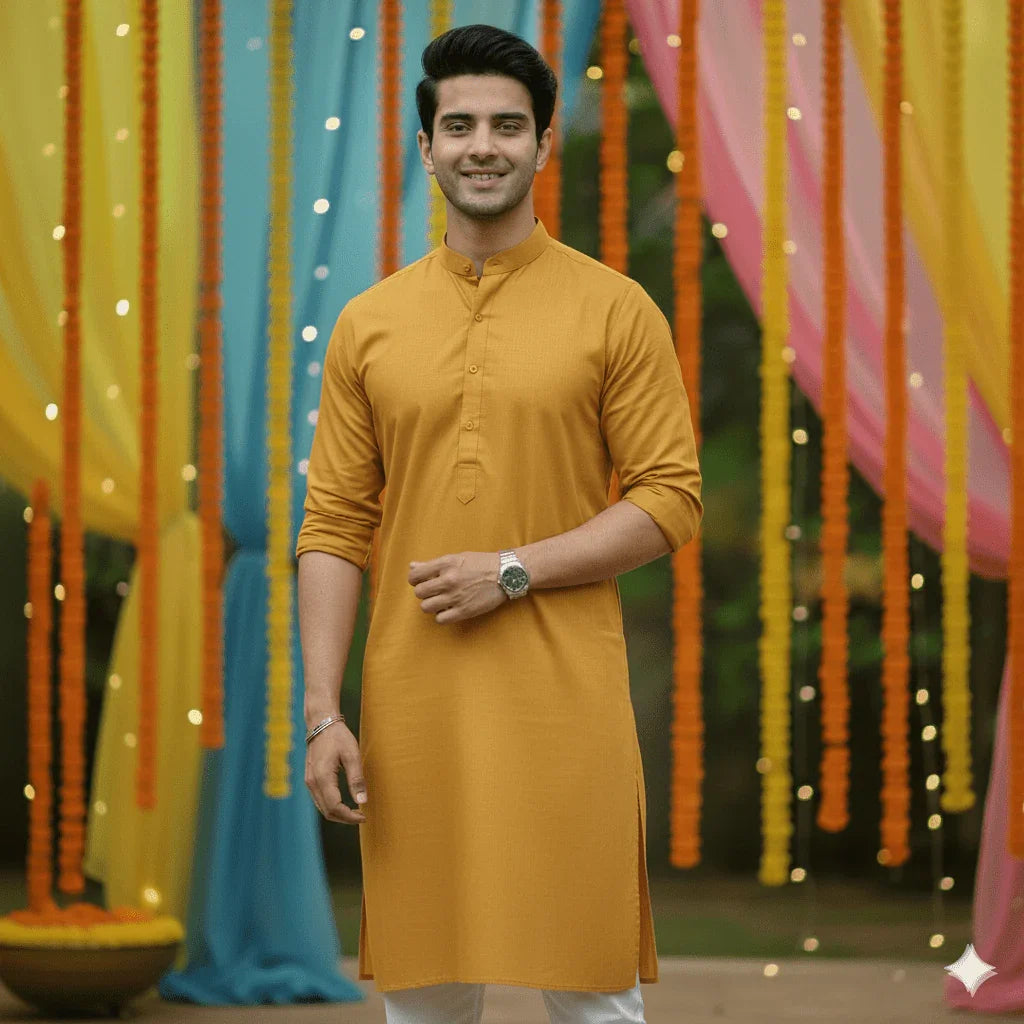 Festive Mustard – Solid Full Sleeve Kurta - Jaipuri Crown
