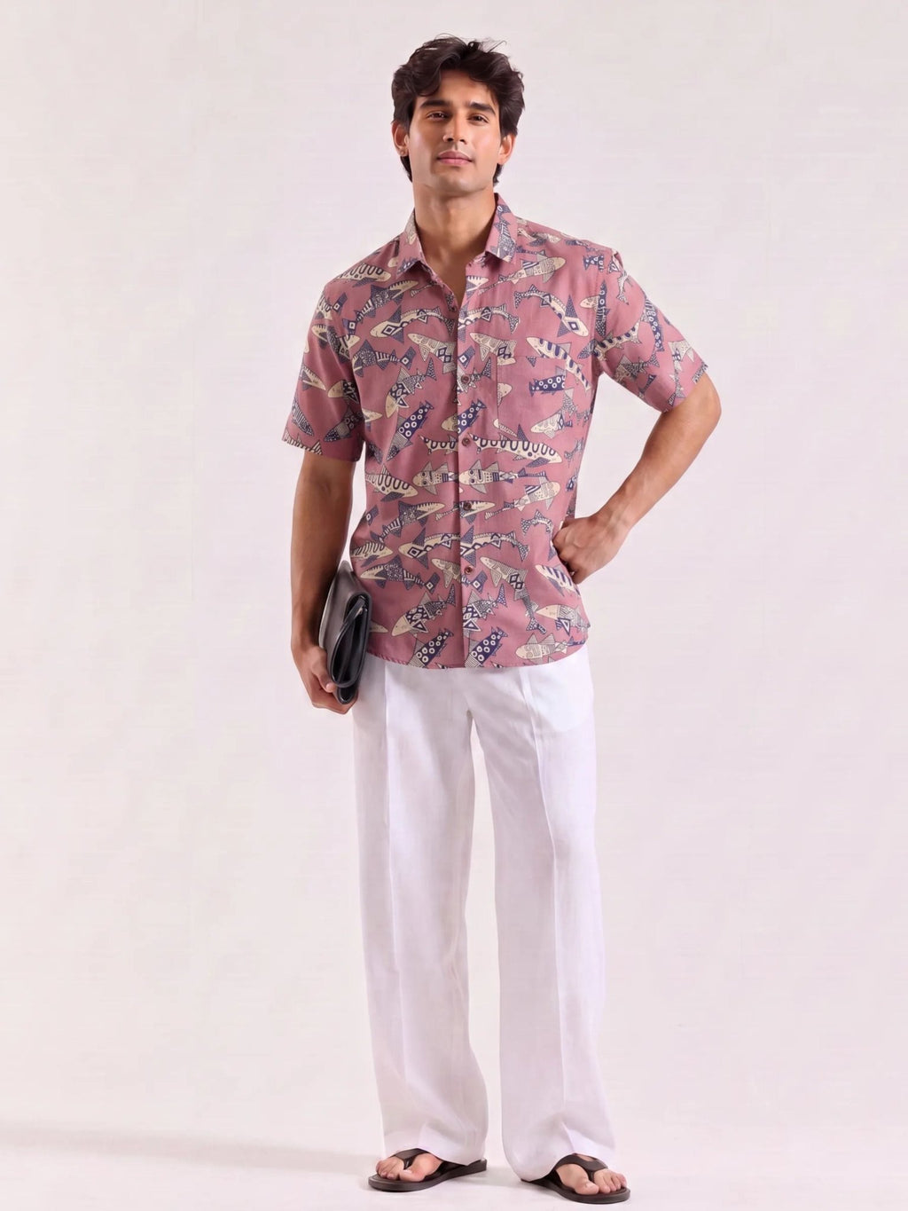 Fish Dance – Printed Cotton Half Sleeve Shirt - Jaipuri Crown