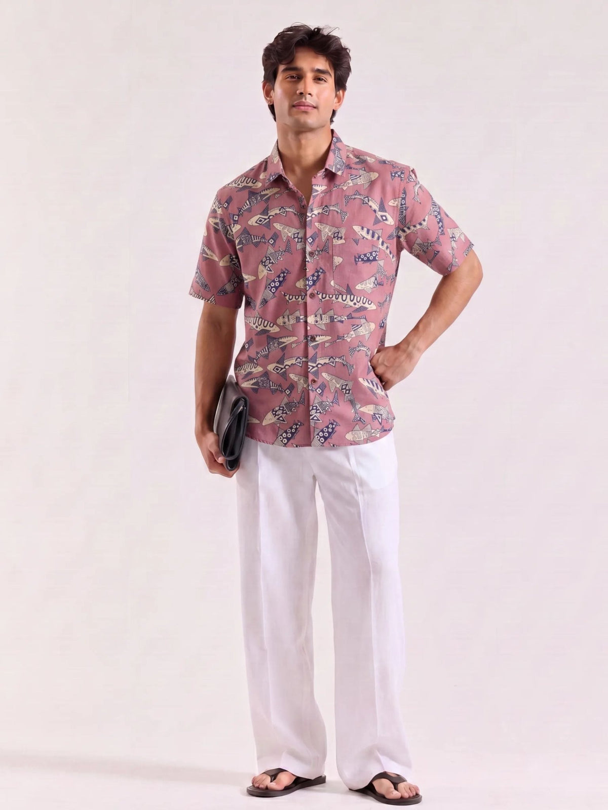 Fish Dance – Printed Cotton Half Sleeve Shirt - Jaipuri Crown