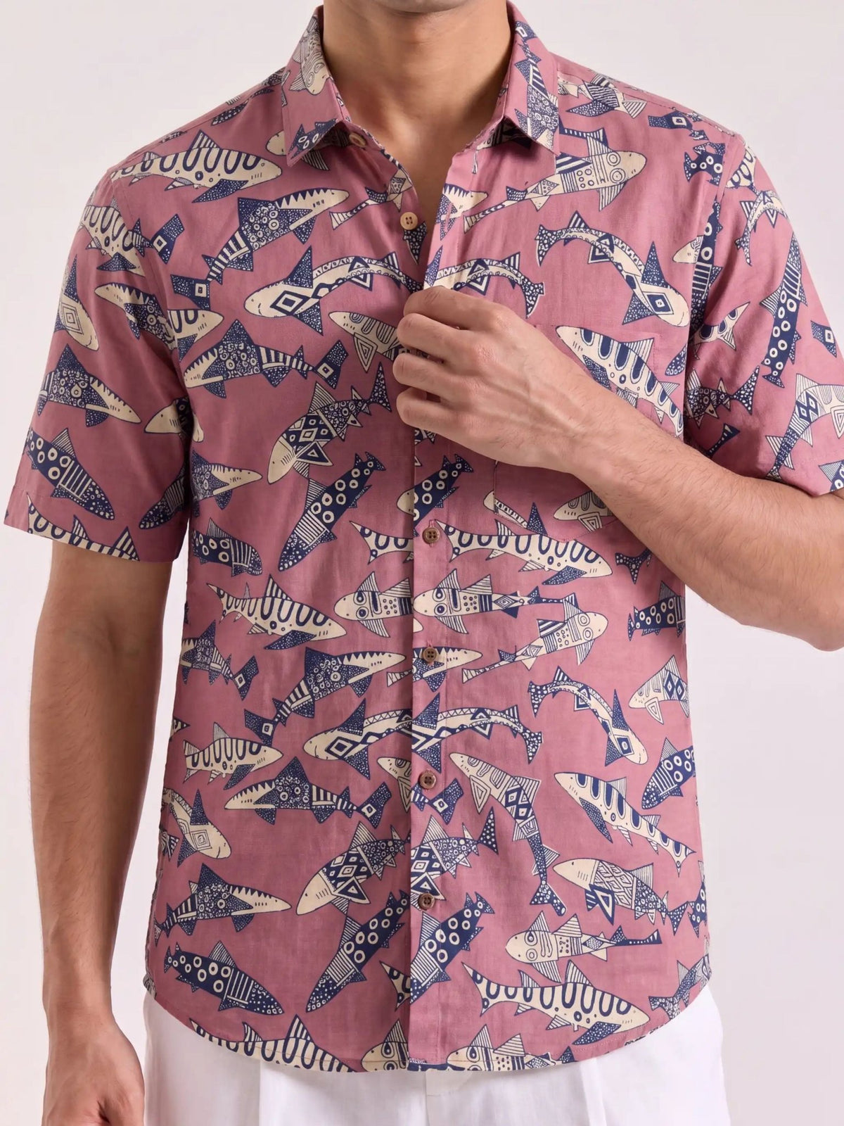 Fish Dance – Printed Cotton Half Sleeve Shirt - Jaipuri Crown