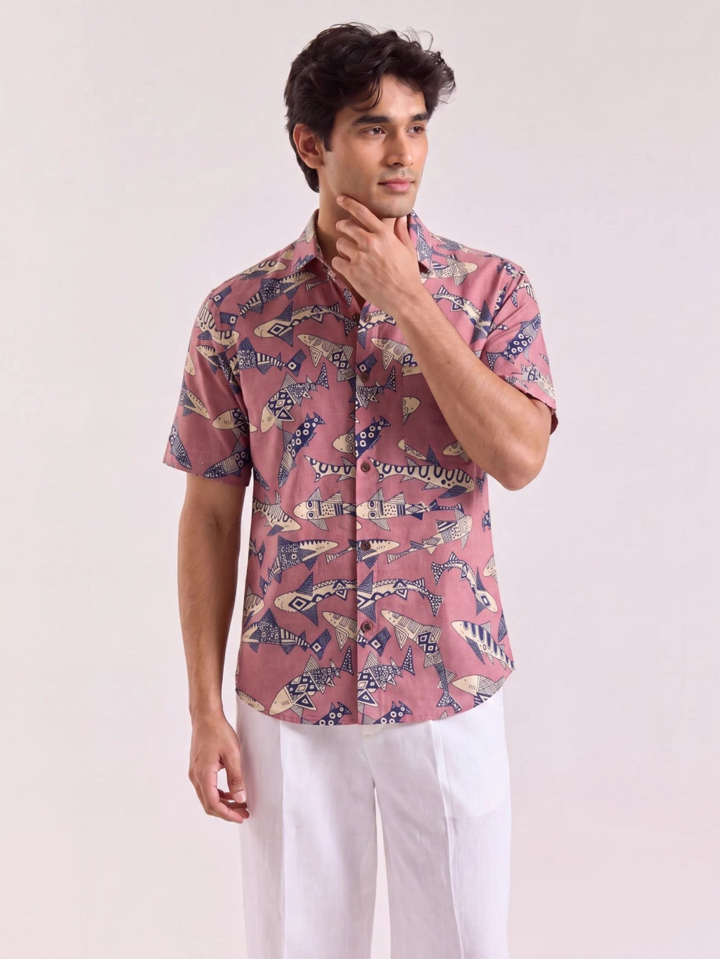 Fish Dance – Printed Cotton Half Sleeve Shirt - Jaipuri Crown