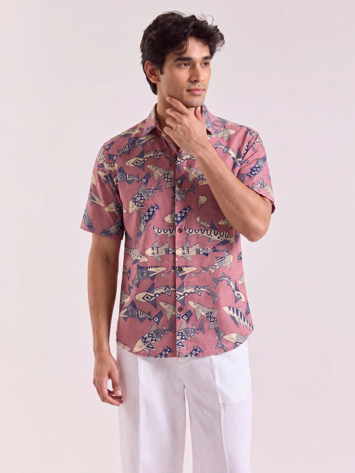 Fish Dance – Printed Cotton Half Sleeve Shirt - Jaipuri Crown
