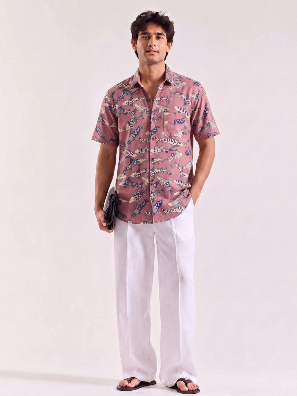 Fish Dance – Printed Cotton Half Sleeve Shirt - Jaipuri Crown
