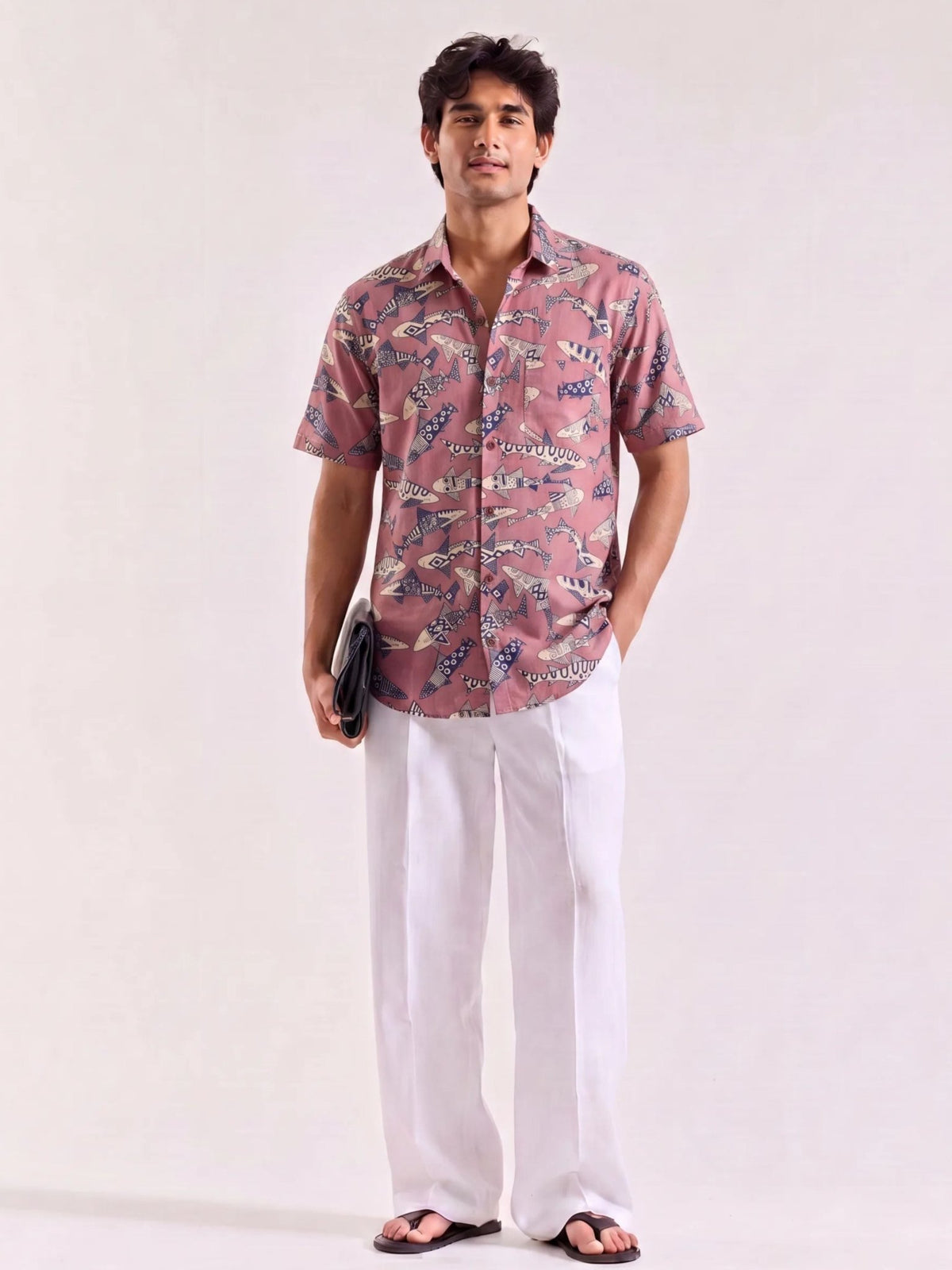 Fish Dance – Printed Cotton Half Sleeve Shirt - Jaipuri Crown