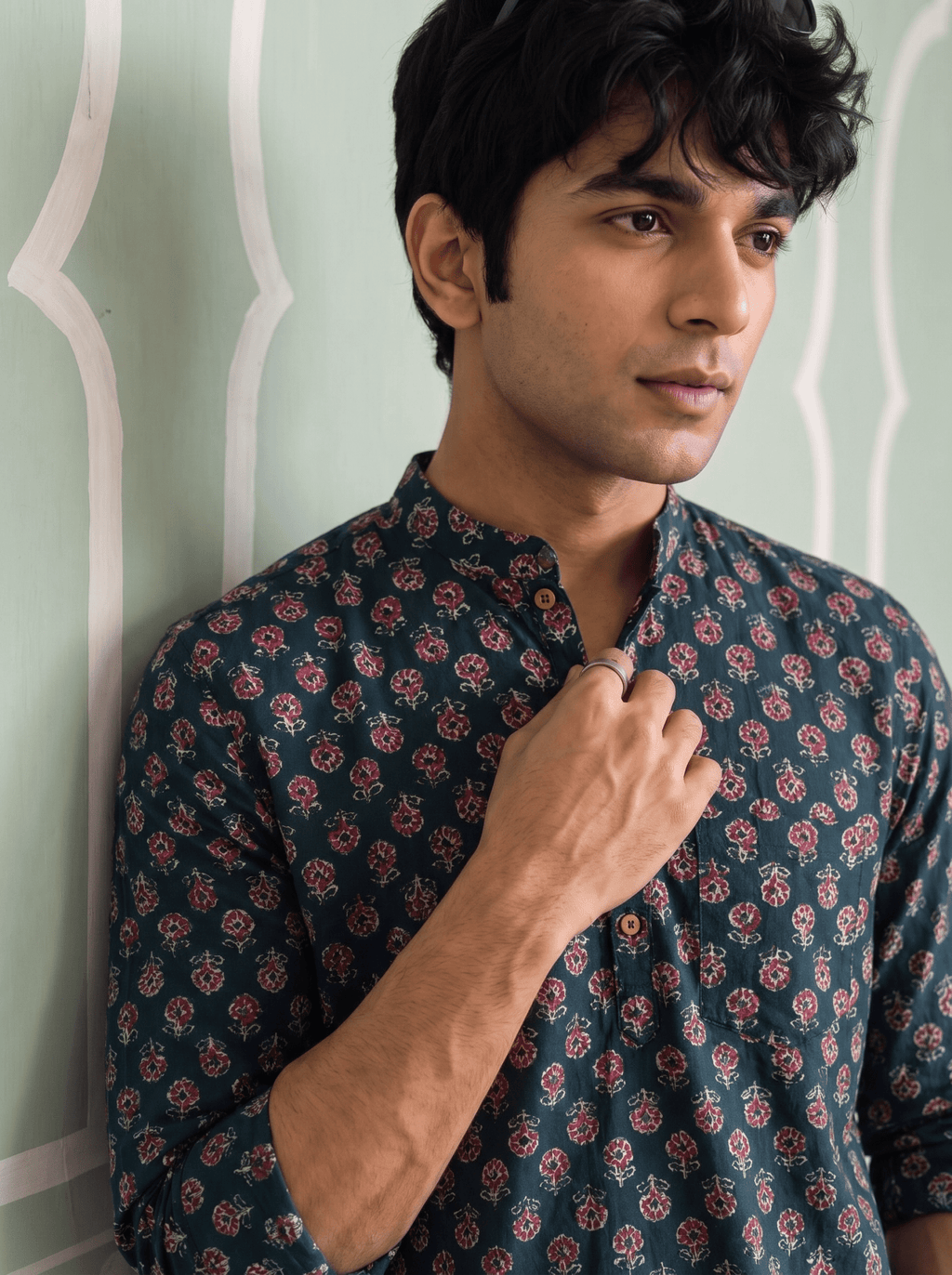 Floral Elegance – Men's Printed Cotton Short Kurta - Jaipuri Crown
