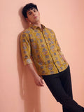 Floral Elegance – Printed Cotton Full Sleeve in Mustard - Jaipuri Crown