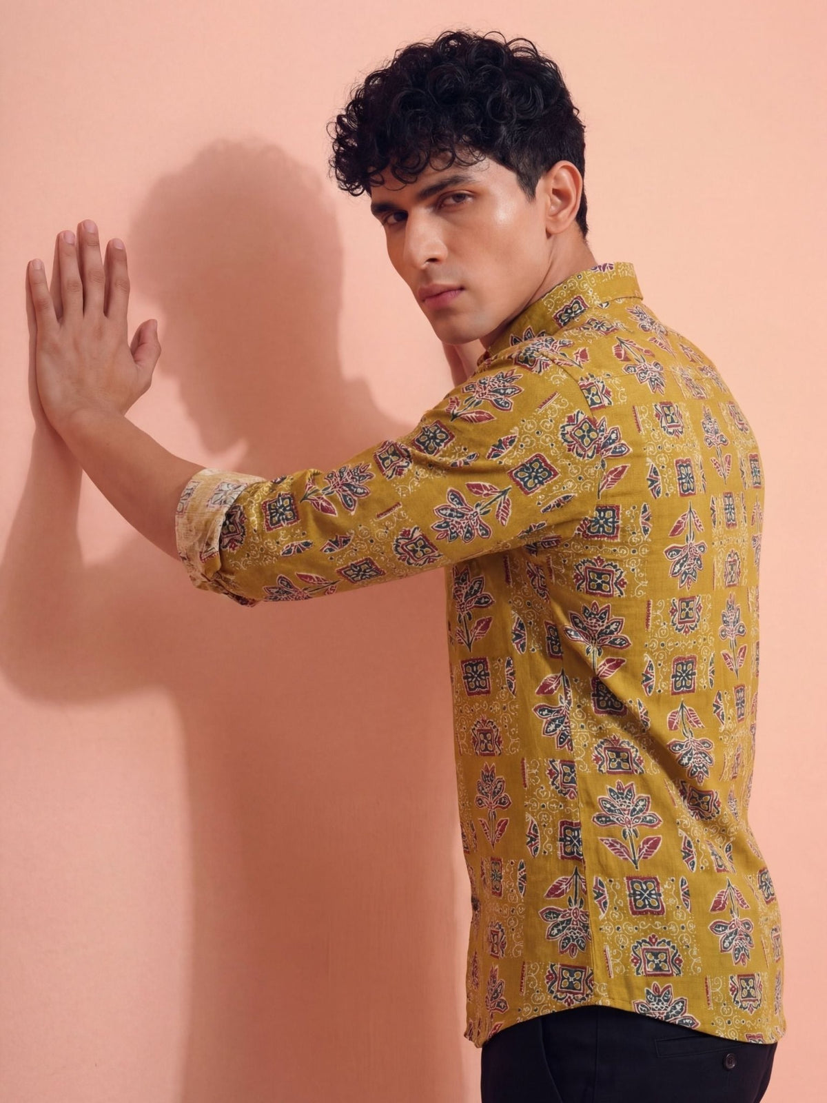 Floral Elegance – Printed Cotton Full Sleeve in Mustard - Jaipuri Crown