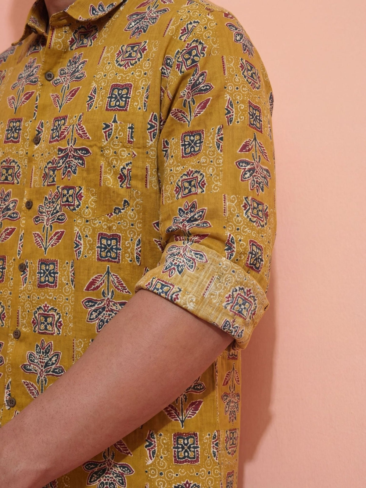 Floral Elegance – Printed Cotton Full Sleeve in Mustard - Jaipuri Crown