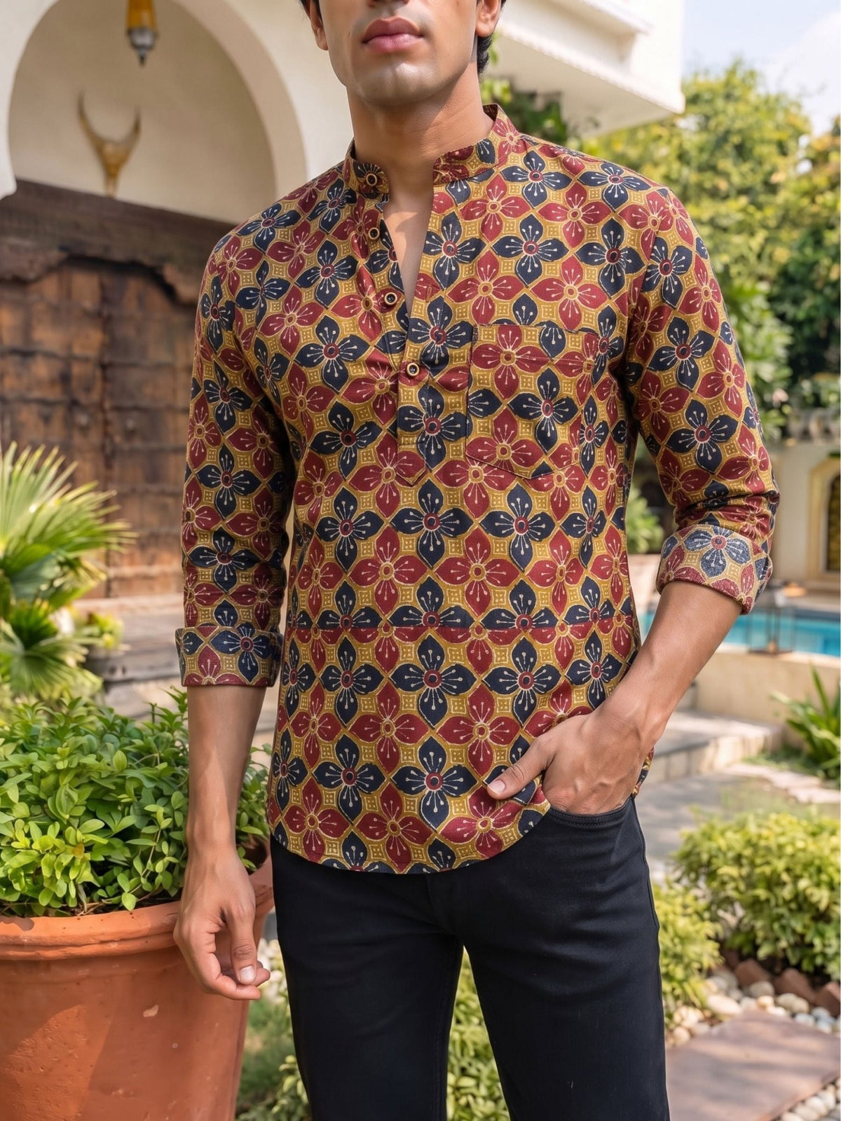 Floral Fusion – Printed Cotton Short Kurta - Jaipuri Crown