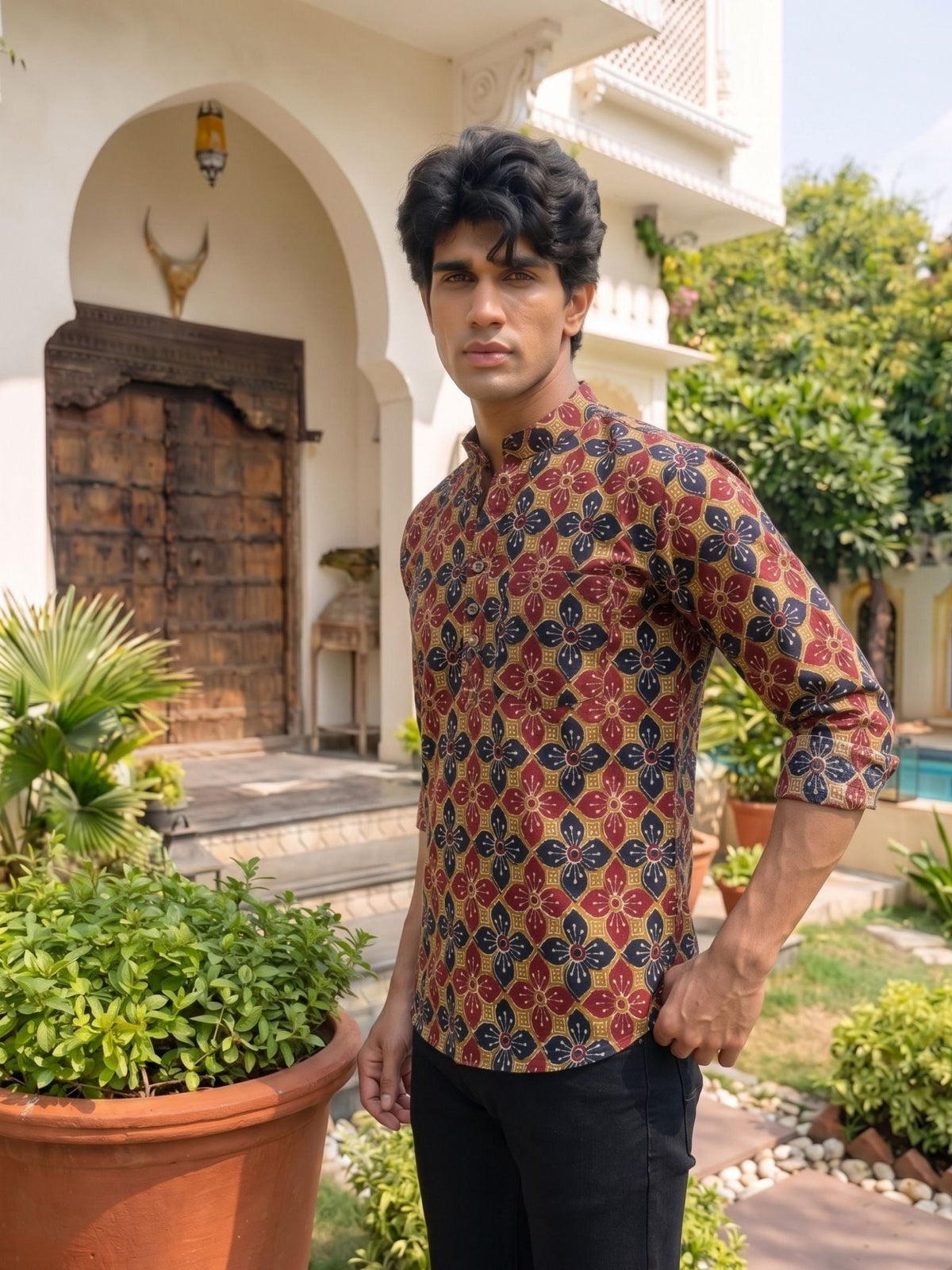 Floral Fusion – Printed Cotton Short Kurta - Jaipuri Crown