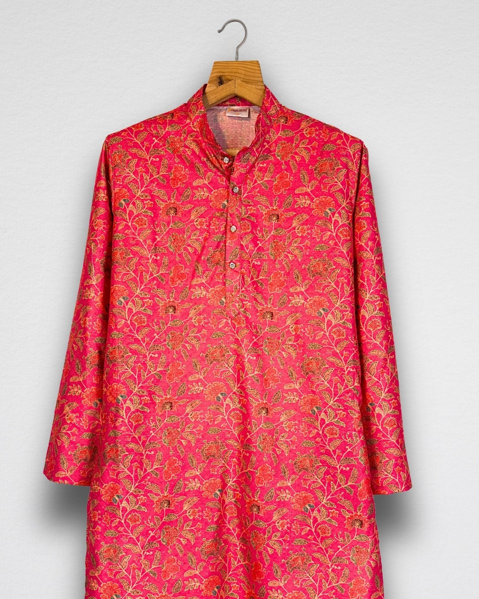Floral Print Men's Long Kurta with Zari Work - Jaipuri Crown