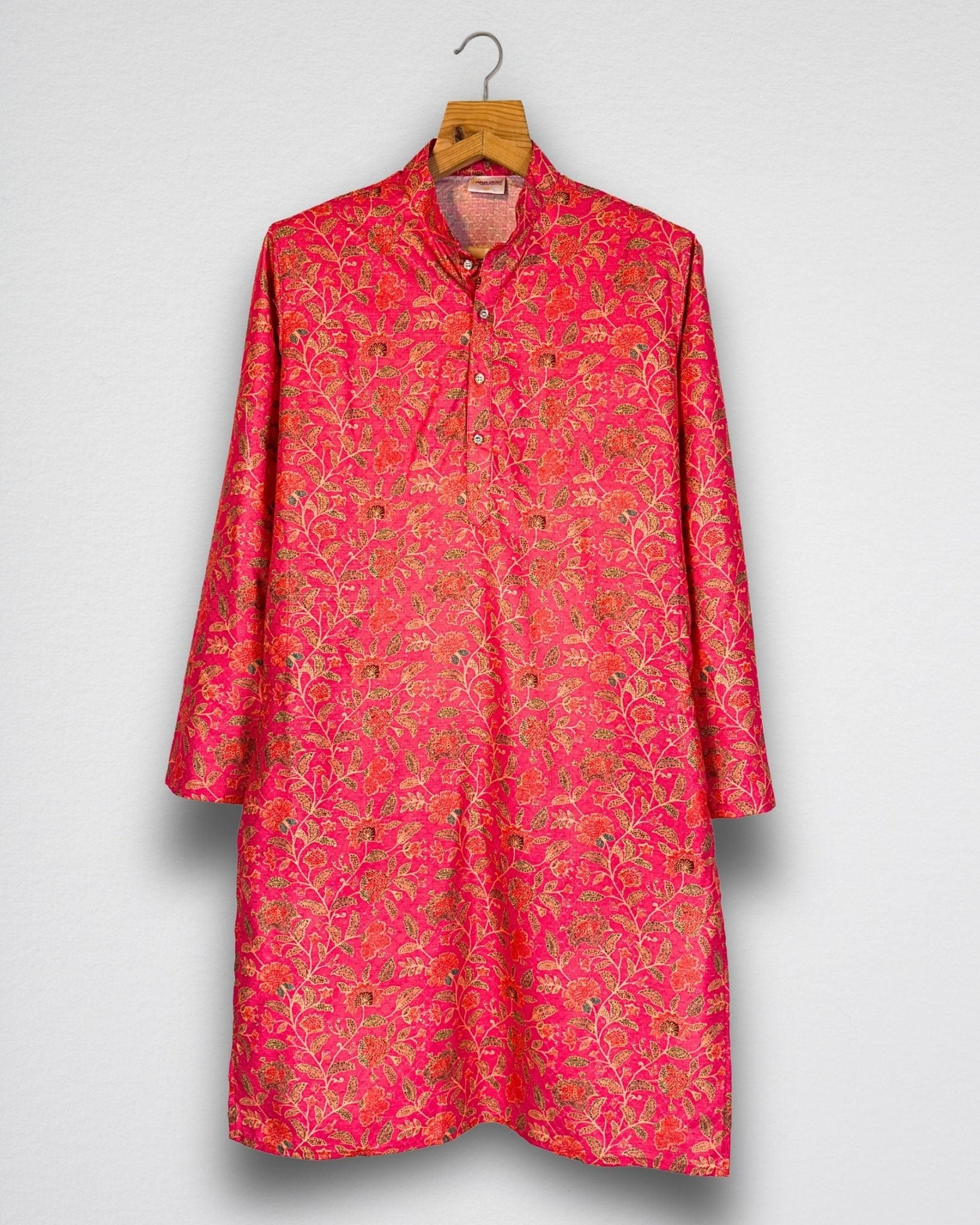 Floral Print Men's Long Kurta with Zari Work - Jaipuri Crown