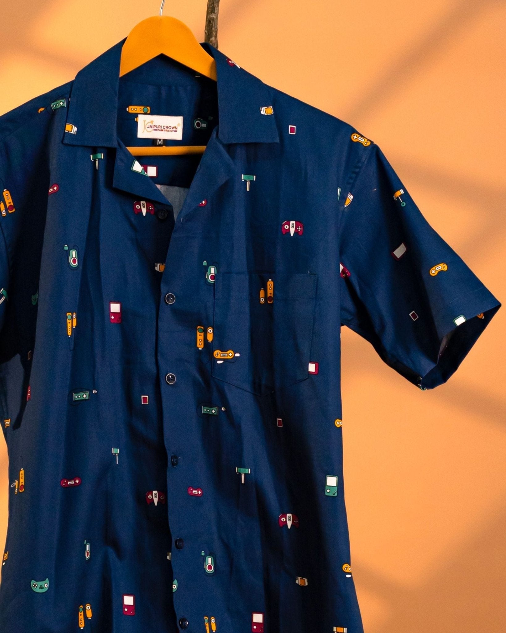 Game On – Retro Gamer Print Cuban Collar Shirt - Jaipuri Crown