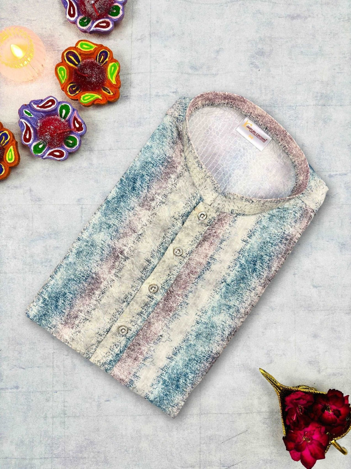 Gilded Silver Printed Kurta - Jaipuri Crown