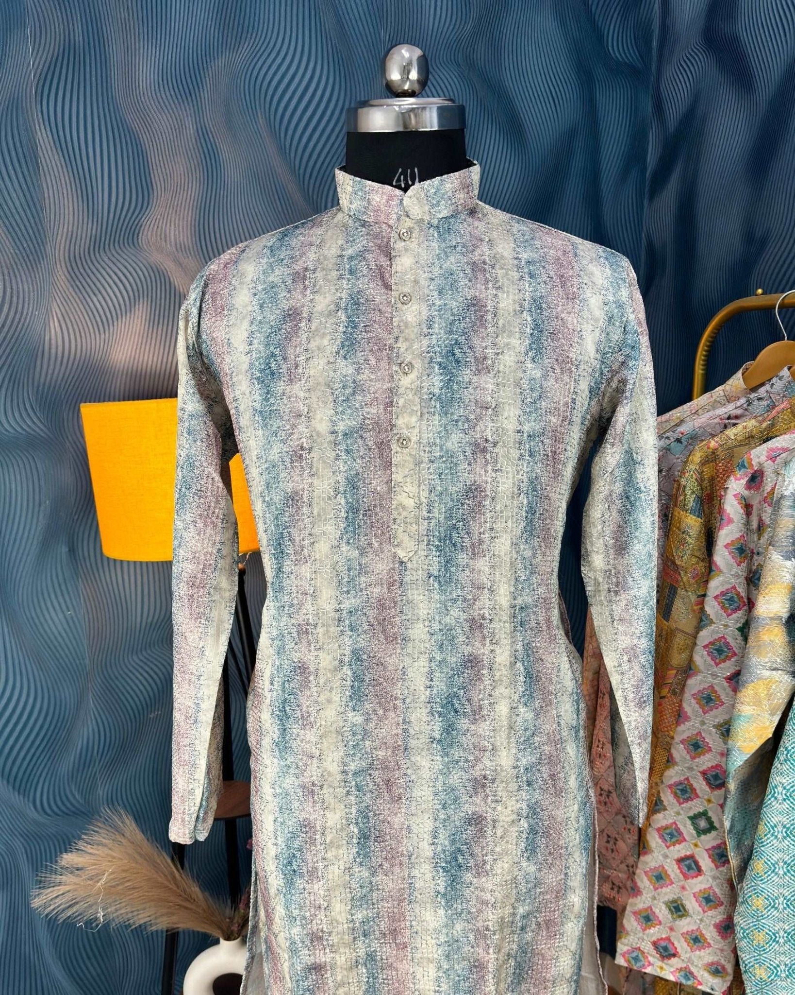 Gilded Silver Printed Kurta - Jaipuri Crown