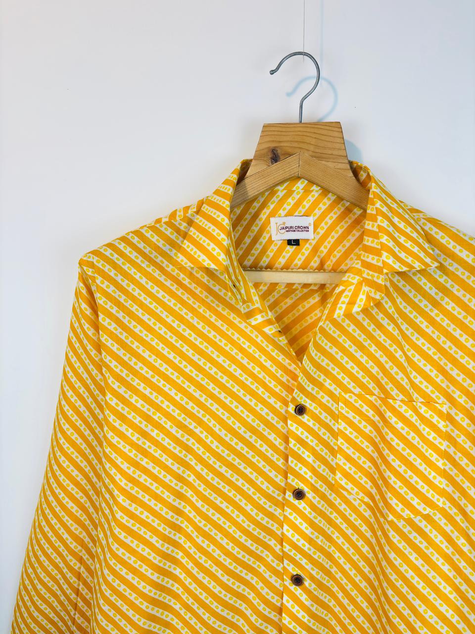 Golden Bandhej - Pure Cotton Shirt - Jaipuri Crown