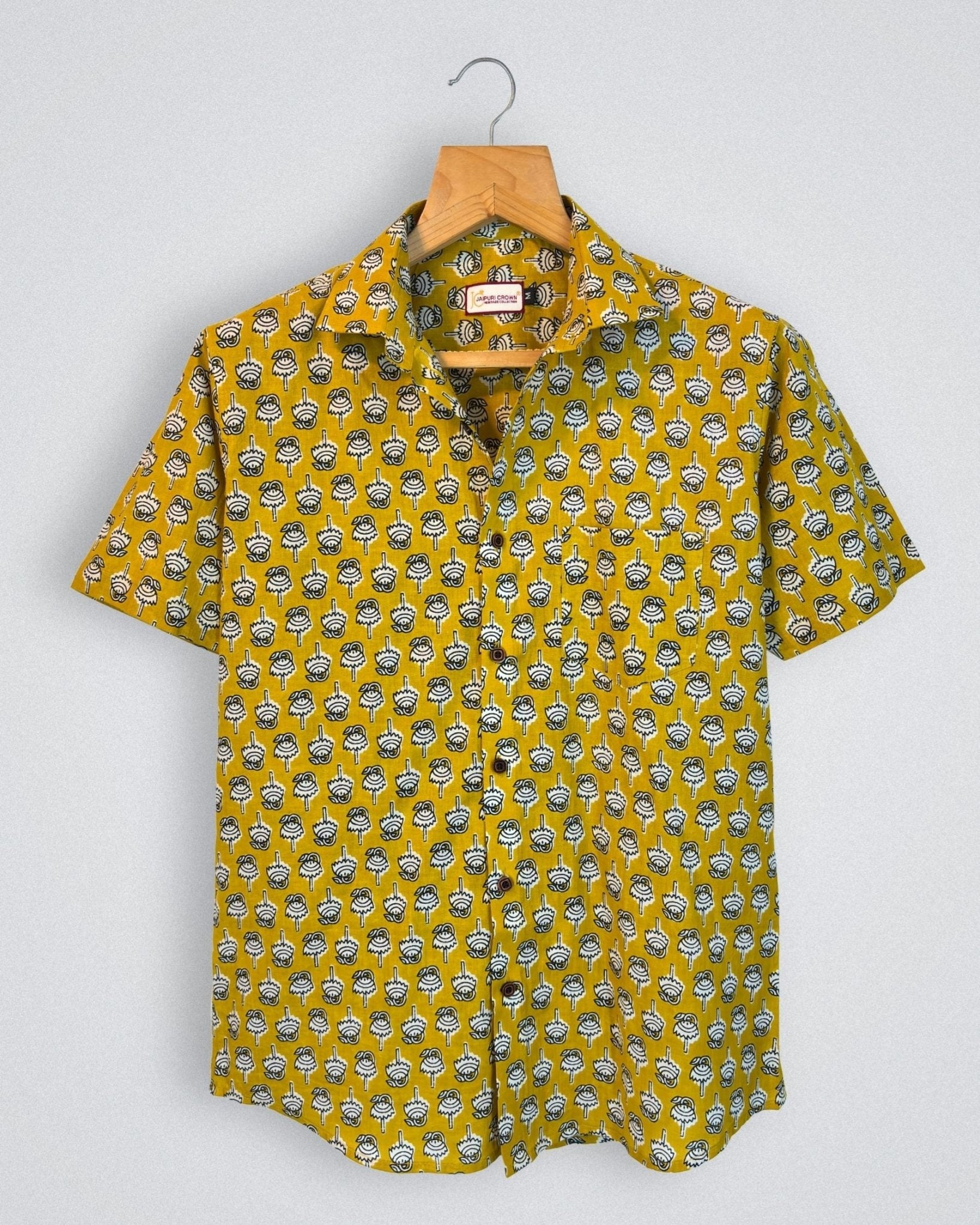 Golden Bloom Printed Cotton Half Sleeve - Jaipuri Crown