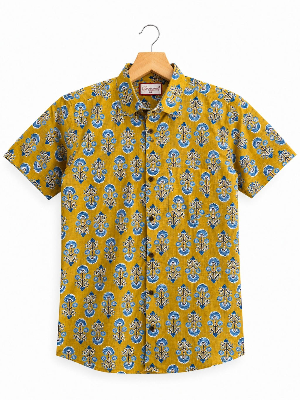 Golden Blooms – Half Sleeve Cotton Shirt - Jaipuri Crown