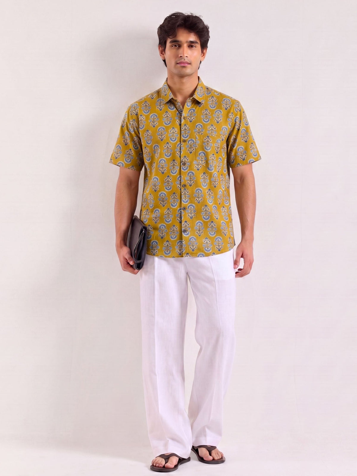Golden Blooms – Half Sleeve Cotton Shirt - Jaipuri Crown