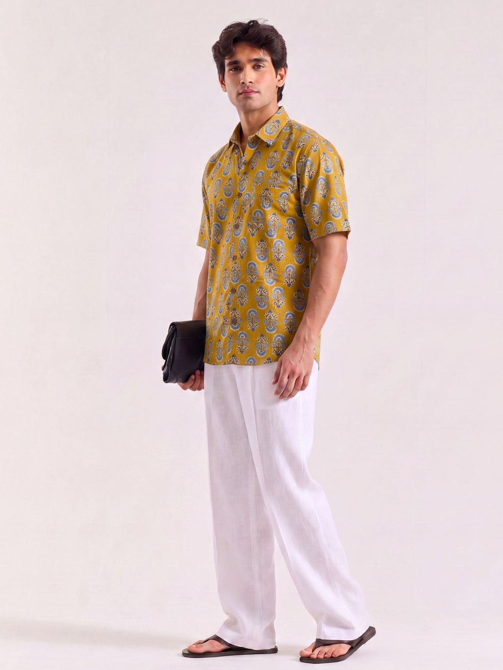 Golden Blooms – Half Sleeve Cotton Shirt - Jaipuri Crown