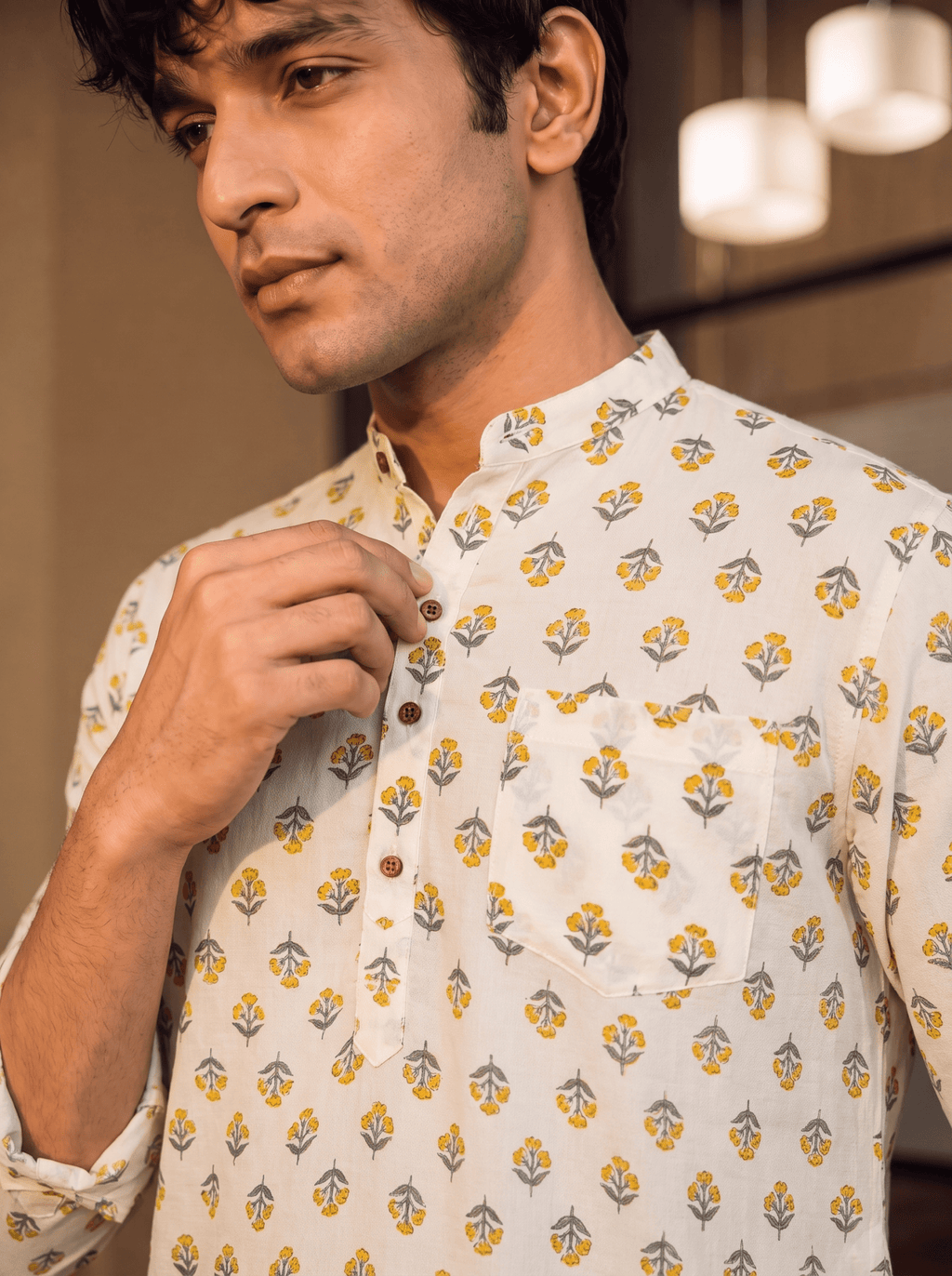Golden Blossom – Printed Cotton Short Kurta - Jaipuri Crown