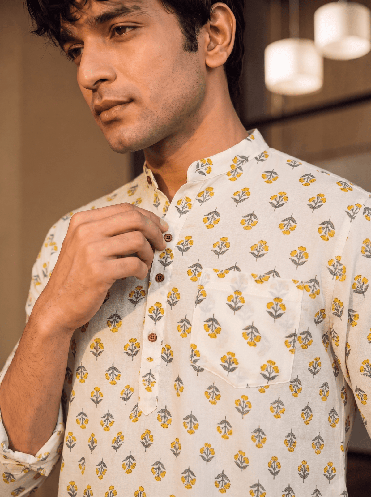 Golden Blossom – Printed Cotton Short Kurta - Jaipuri Crown