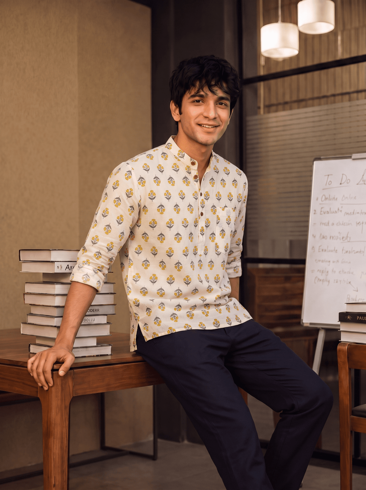 Golden Blossom – Printed Cotton Short Kurta - Jaipuri Crown